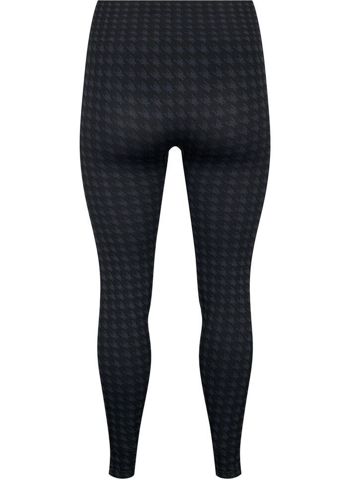 Sømløs leggings i houndstooth mønster, Black w. Dark Grey, Packshot image number 1
