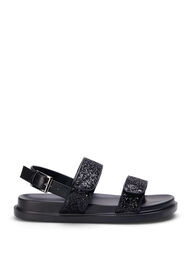 Wide fit - Glitter sandal med borrelåslukking, Black Glitter