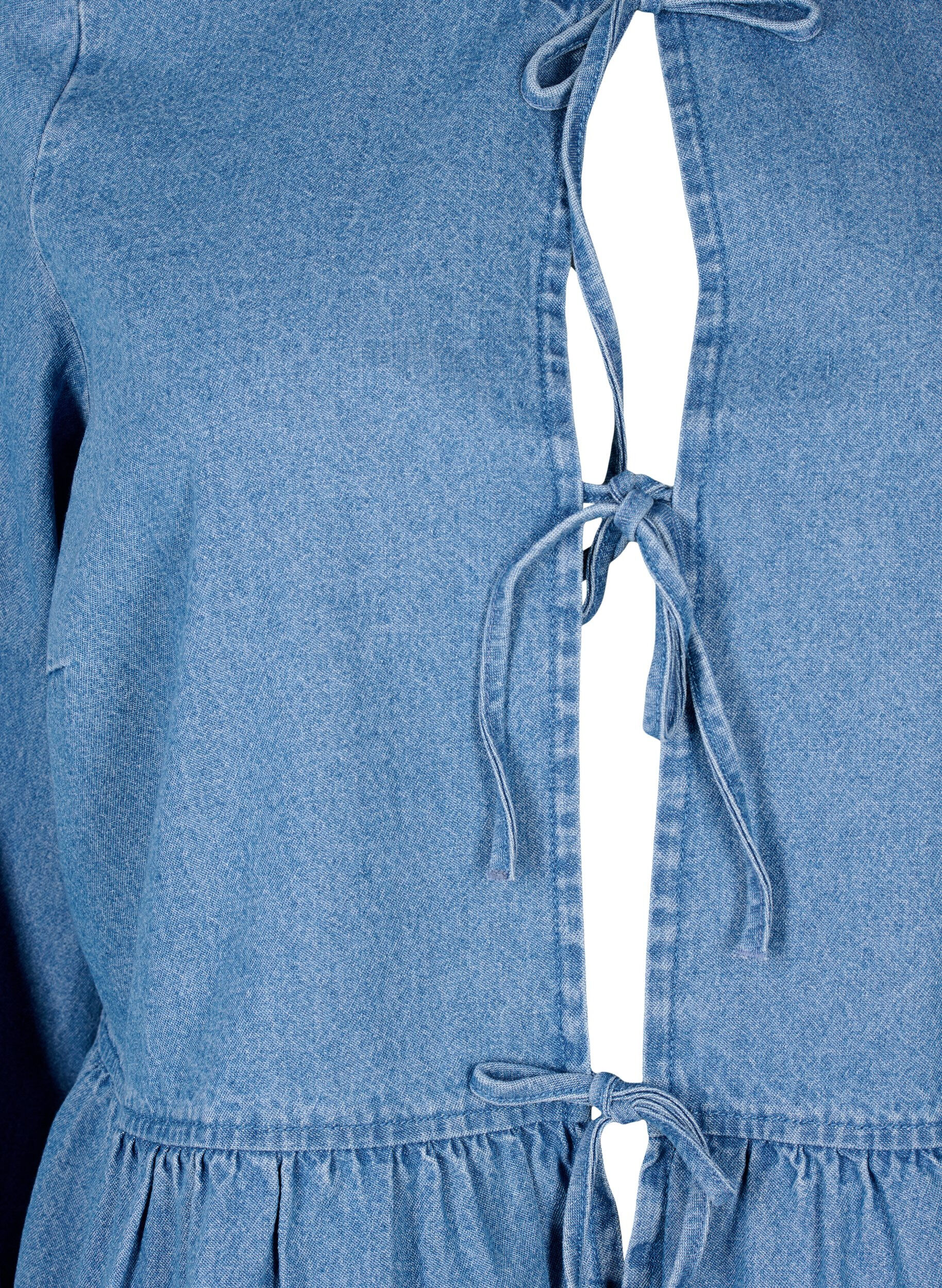 ZizziPeplumbluse i denim med knyting, Light Blue Denim, Packshot image number 2