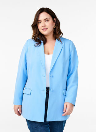 Zizzi Klassisk blazer med knappelukking, Della Robbia Blue, Model image number 0