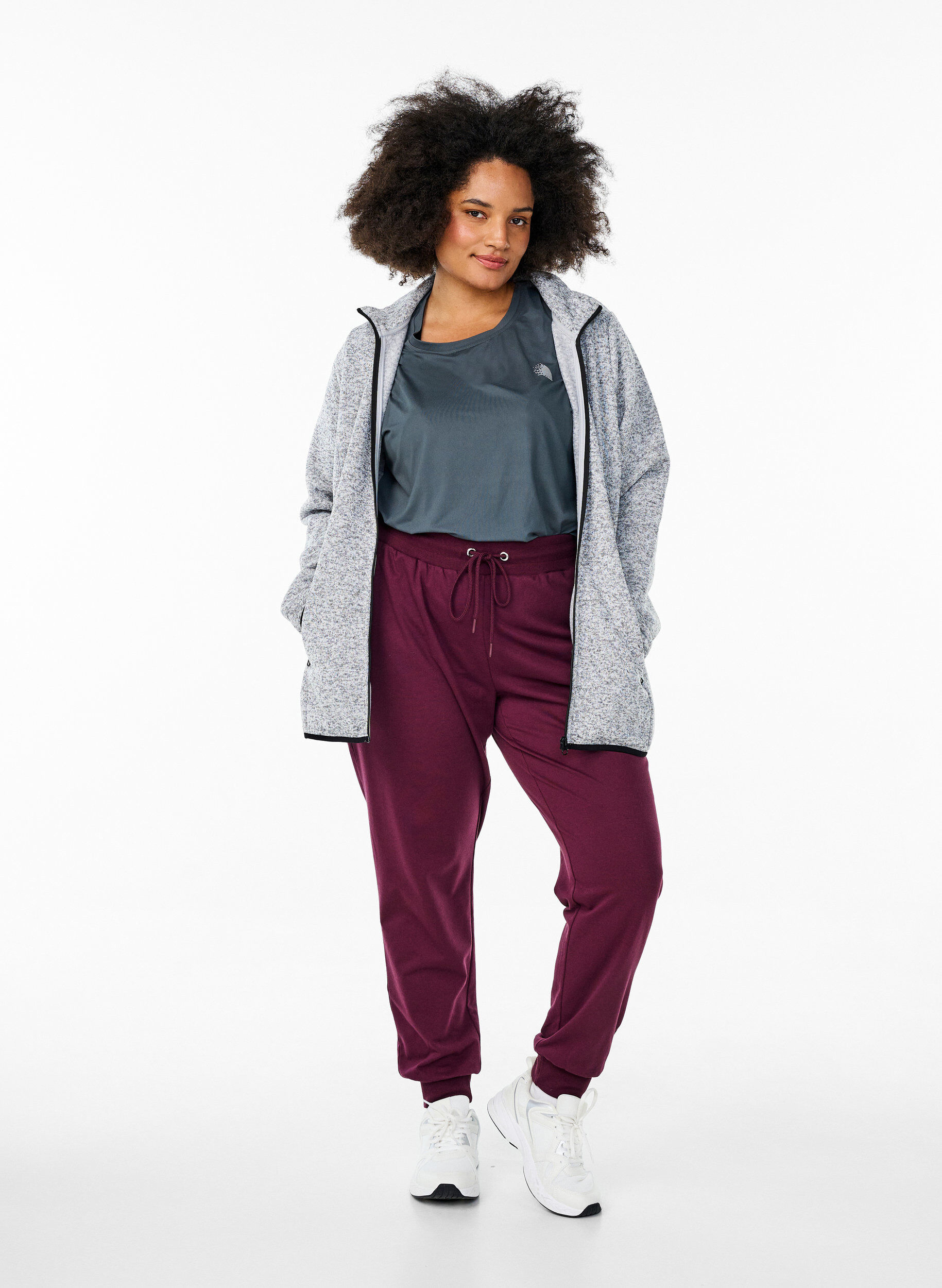 ZizziJersey cardigan med h&oslash;y krage og glidel&aring;s, Gr&aring;, Model image number 1