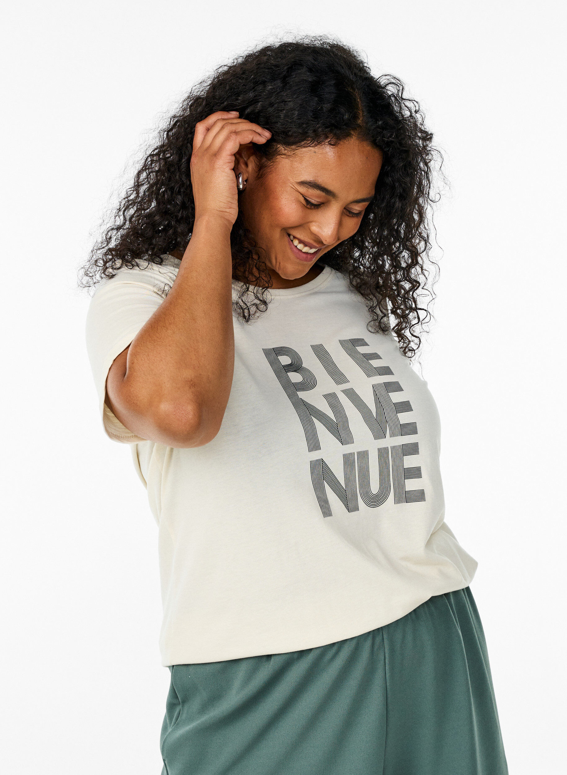 Zizzi FLASH - T-skjorte med motiv, Vanilje, Model image number 0