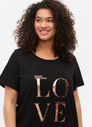 Kortermet T-skjorte i bomull med trykk, Black W. Love , Model image number 2