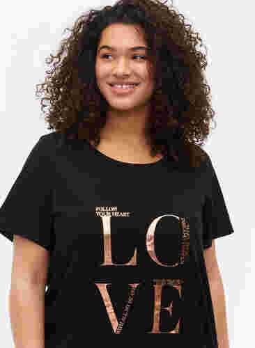 Kortermet T-skjorte i bomull med trykk, Black W. Love , Model image number 2