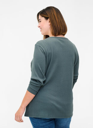 Langermet bluse i ribb med knappedetaljer, Urban Chic, Model image number 1