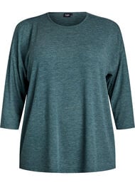 Jersey bluse med 3/4 ermer, Gr&oslash;nn