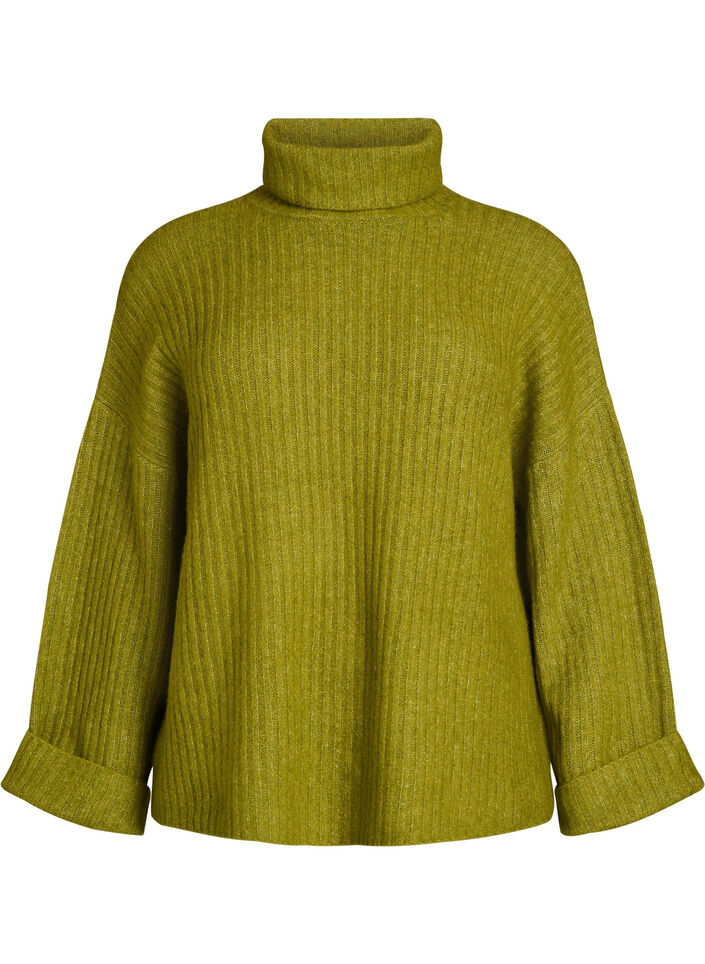 Strikket topp med h&oslash;y hals, Gr&oslash;nn, Packshot image number 0
