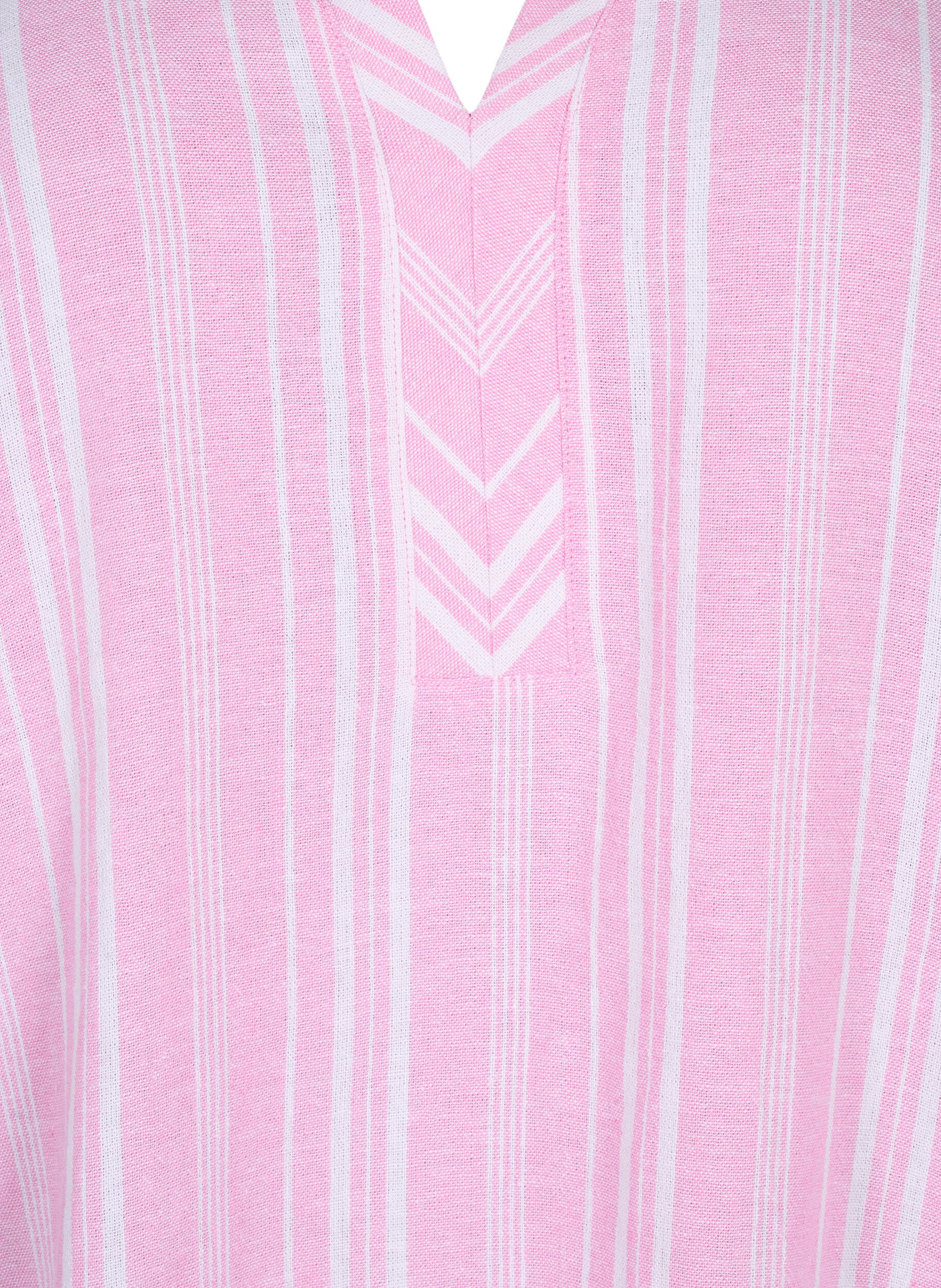 Zizzi Stripete bluse i lin- og viskoseblandet kvalitet, Rosa, Packshot image number 2