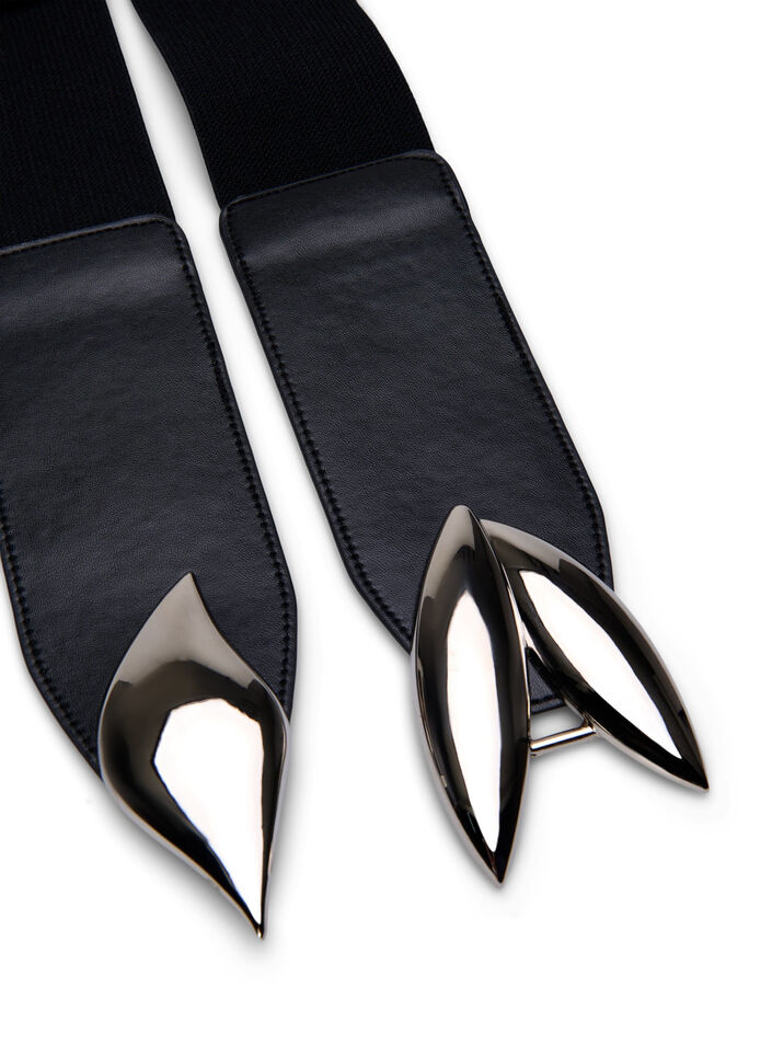 Elastisk midjebelte med sølvfarget spenne, Black Silver Buckle, Packshot image number 2
