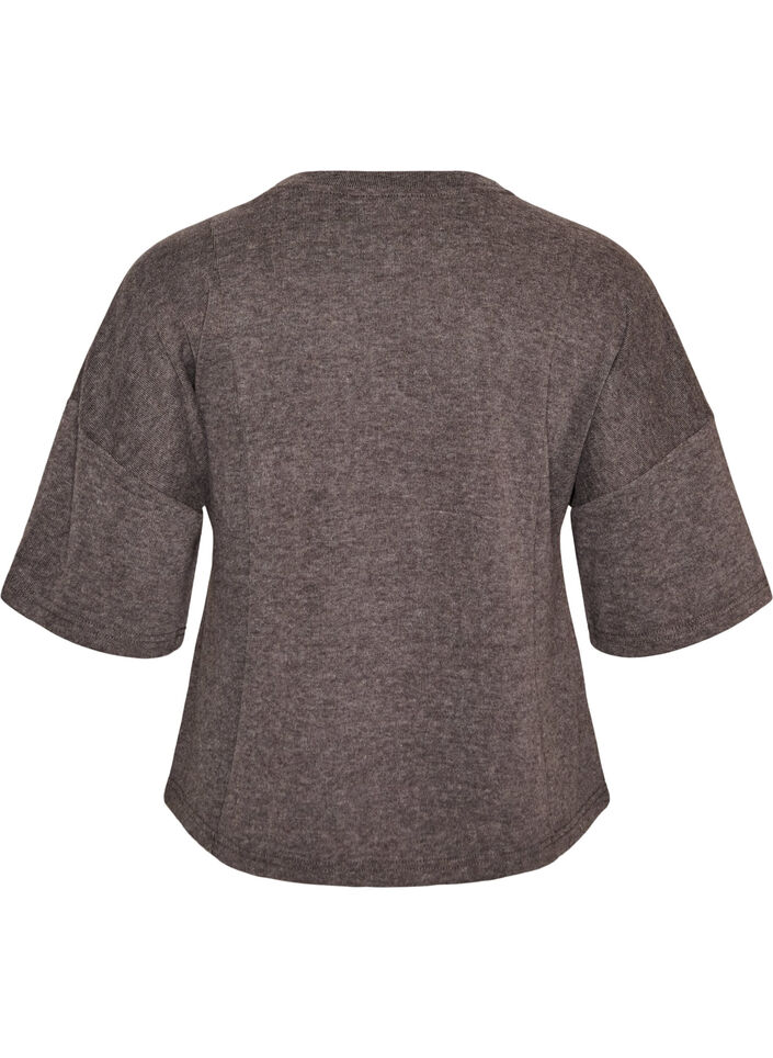 A-line jerseybluse med albuelange ermer, Gr&aring;, Packshot image number 1