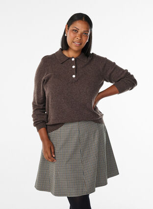 Zizzi Klassisk A-formet skjørt, Brown Check, Model image number 0