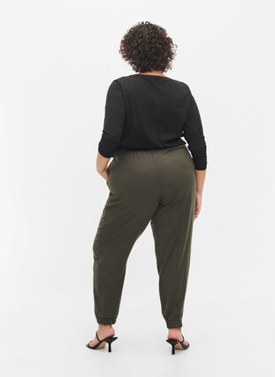 Bukser med lommer og strikkant, Dark Olive, Model image number 1