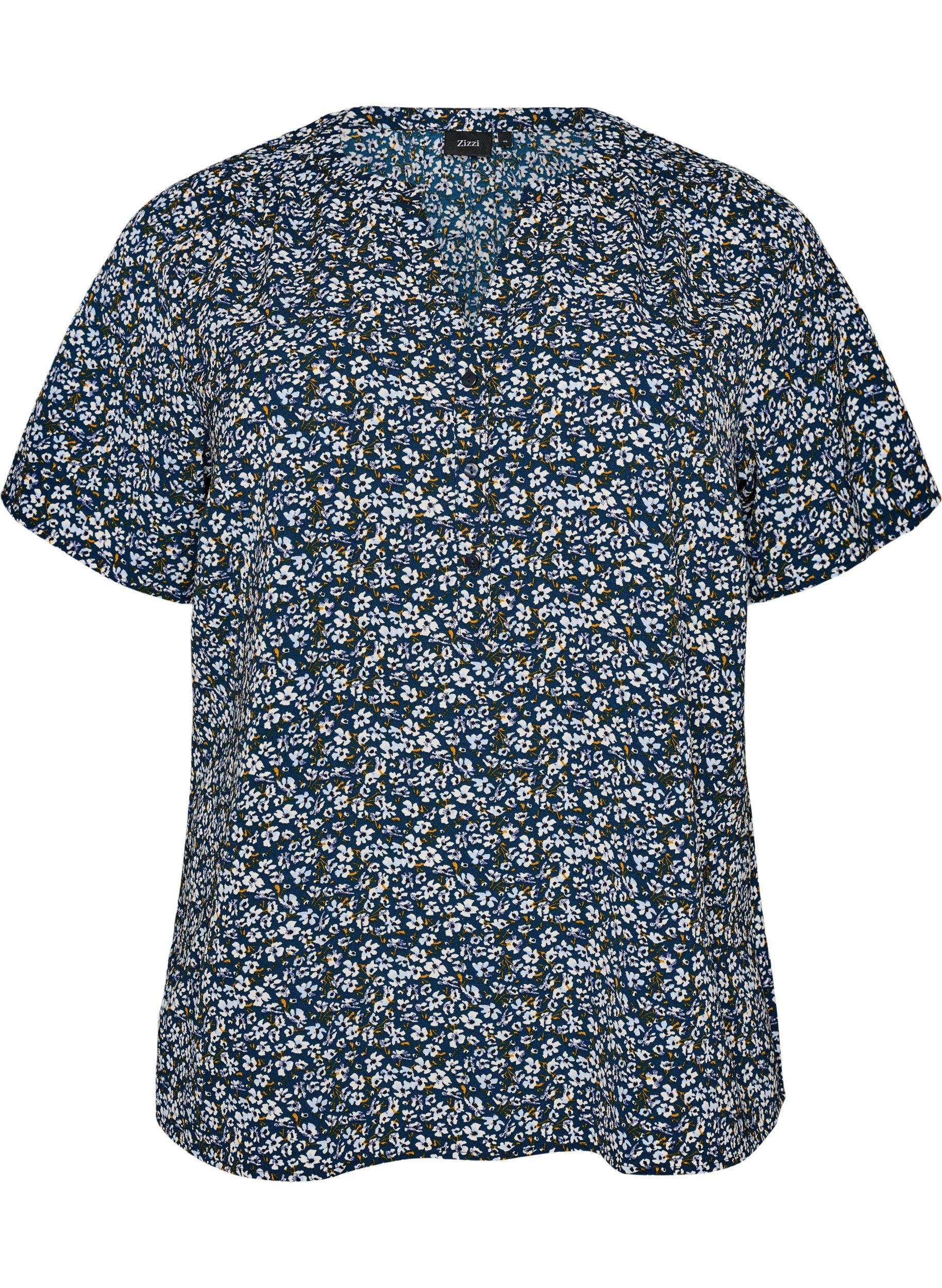 Bluse med korte ermer og v-hals