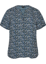 Bluse med korte ermer og v-hals, Bl&aring;