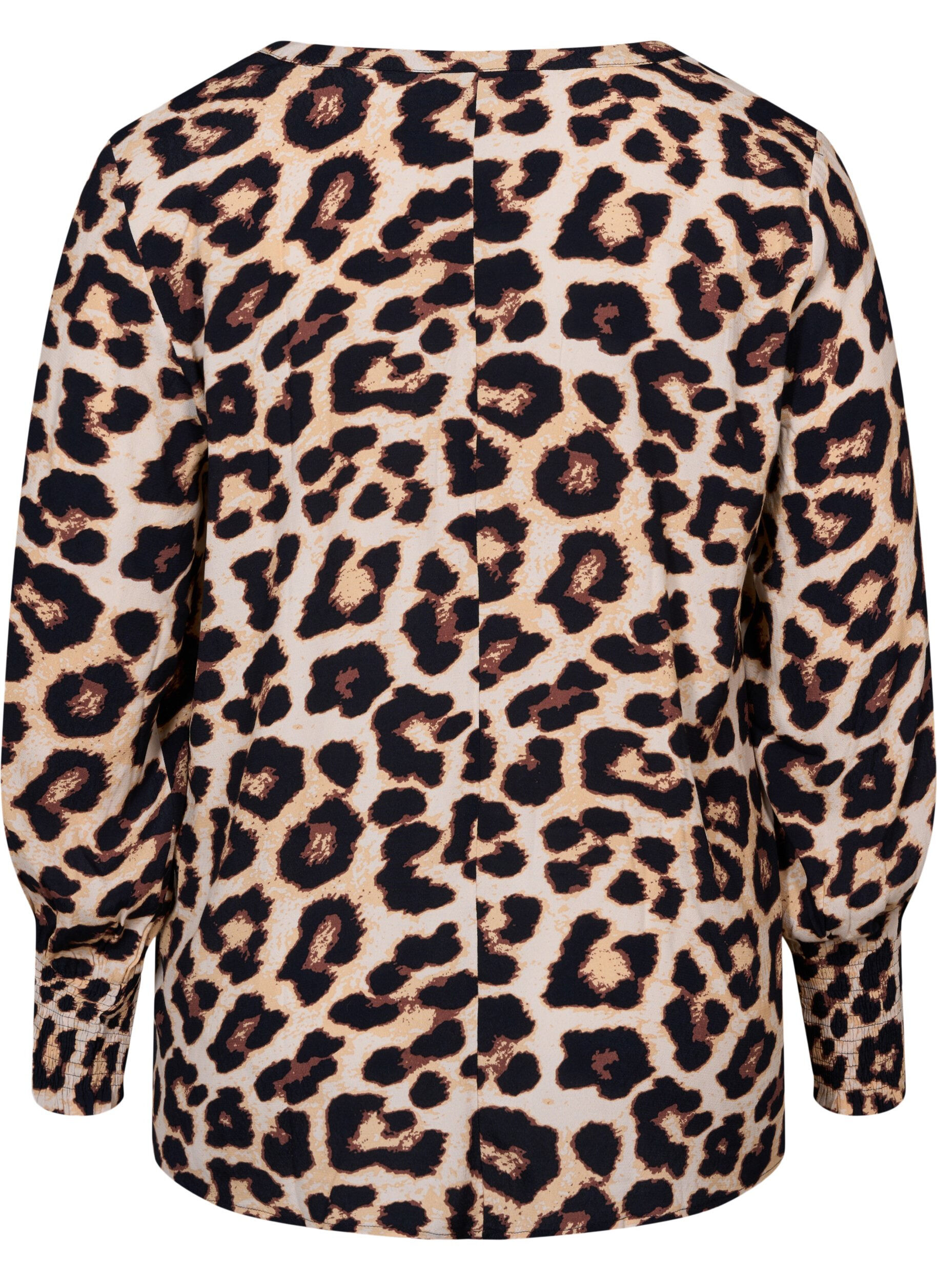 Zizzi M&oslash;nstrete bluse i viskose med smock, Leo AOP, Packshot image number 1