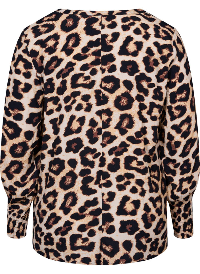 Mønstrete bluse i viskose med smock, Leo AOP, Packshot image number 1