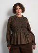 Rutete bluse med smocking og peplum, Brun, Model image number 0