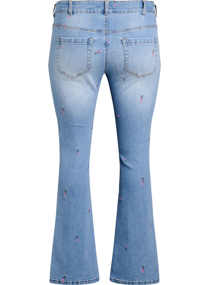 Bootcut jeans med broderte blomster, Blå, Packshot image number 1