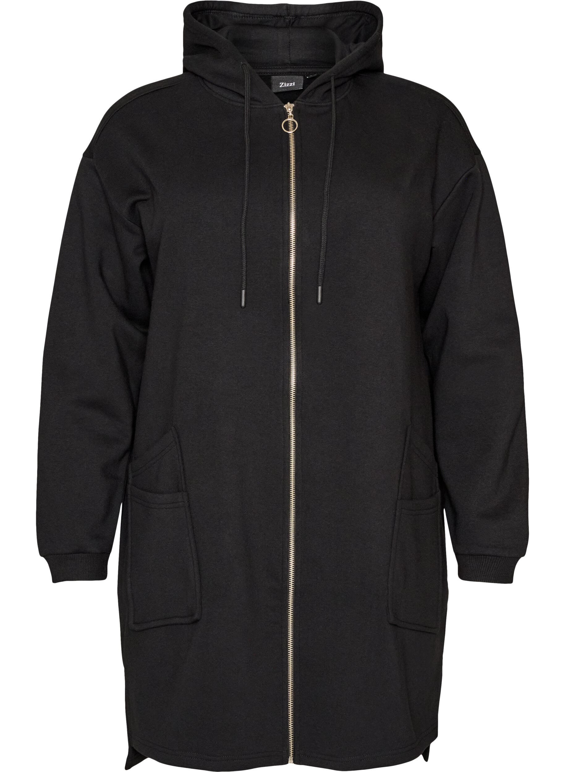 ZizziLang hettegenser-cardigan med glidel&aring;s, Svart, Packshot image number 0