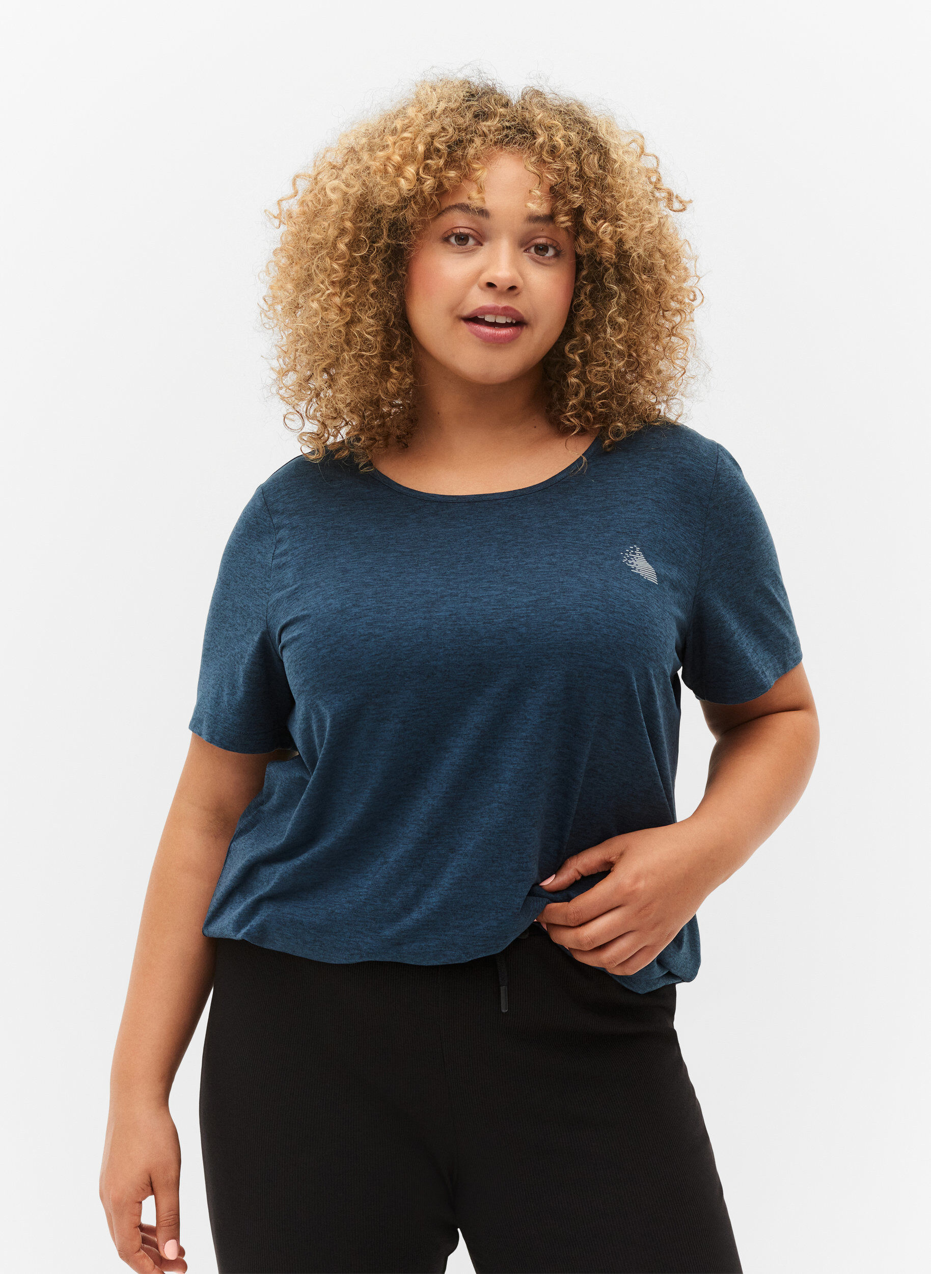 Zizzi Melert trenings T-skjorte med rund hals, Night Sky Mel., Model image number 0