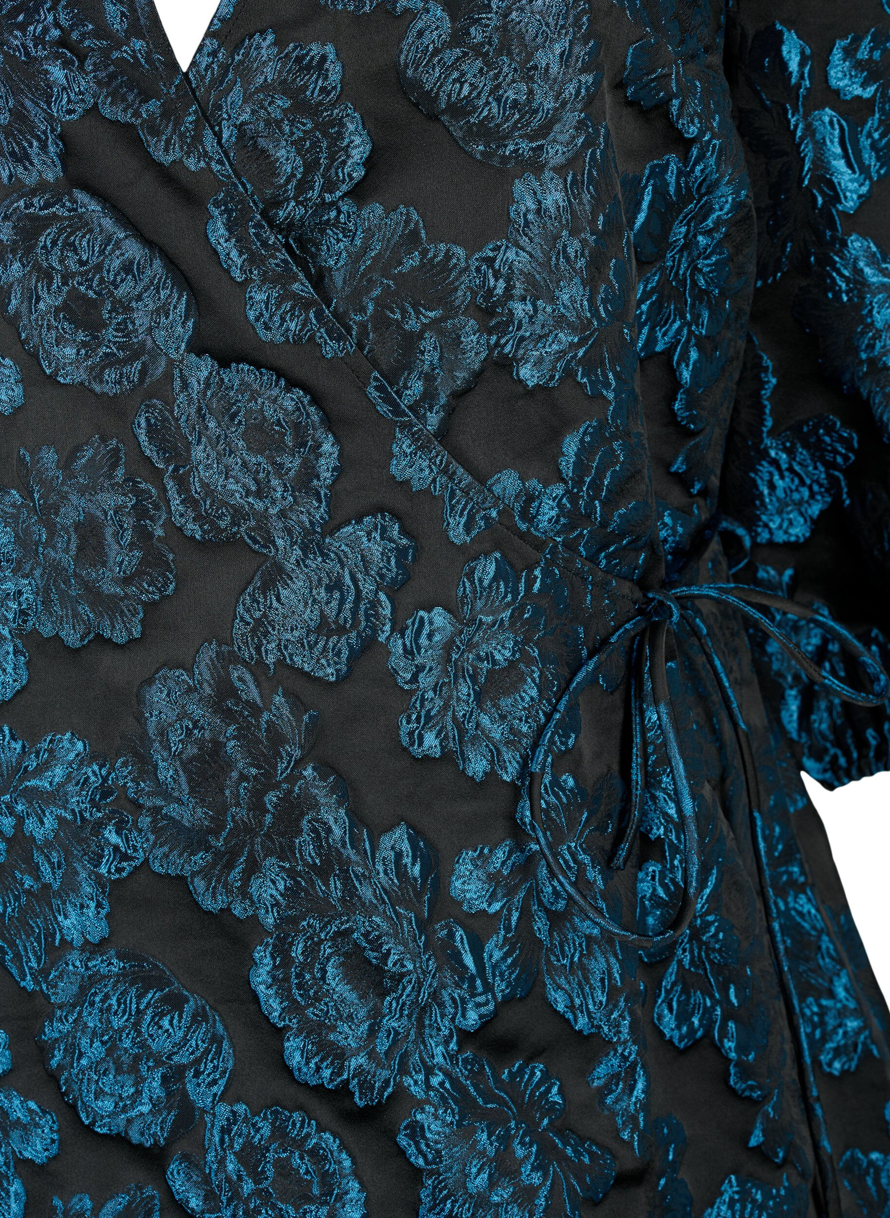 ZizziJacquard omslagskjole med 3/4-ermer, Black Blue, Packshot image number 2