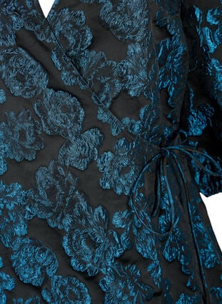 Jacquard omslagskjole med 3/4-ermer, Black Blue, Packshot image number 2