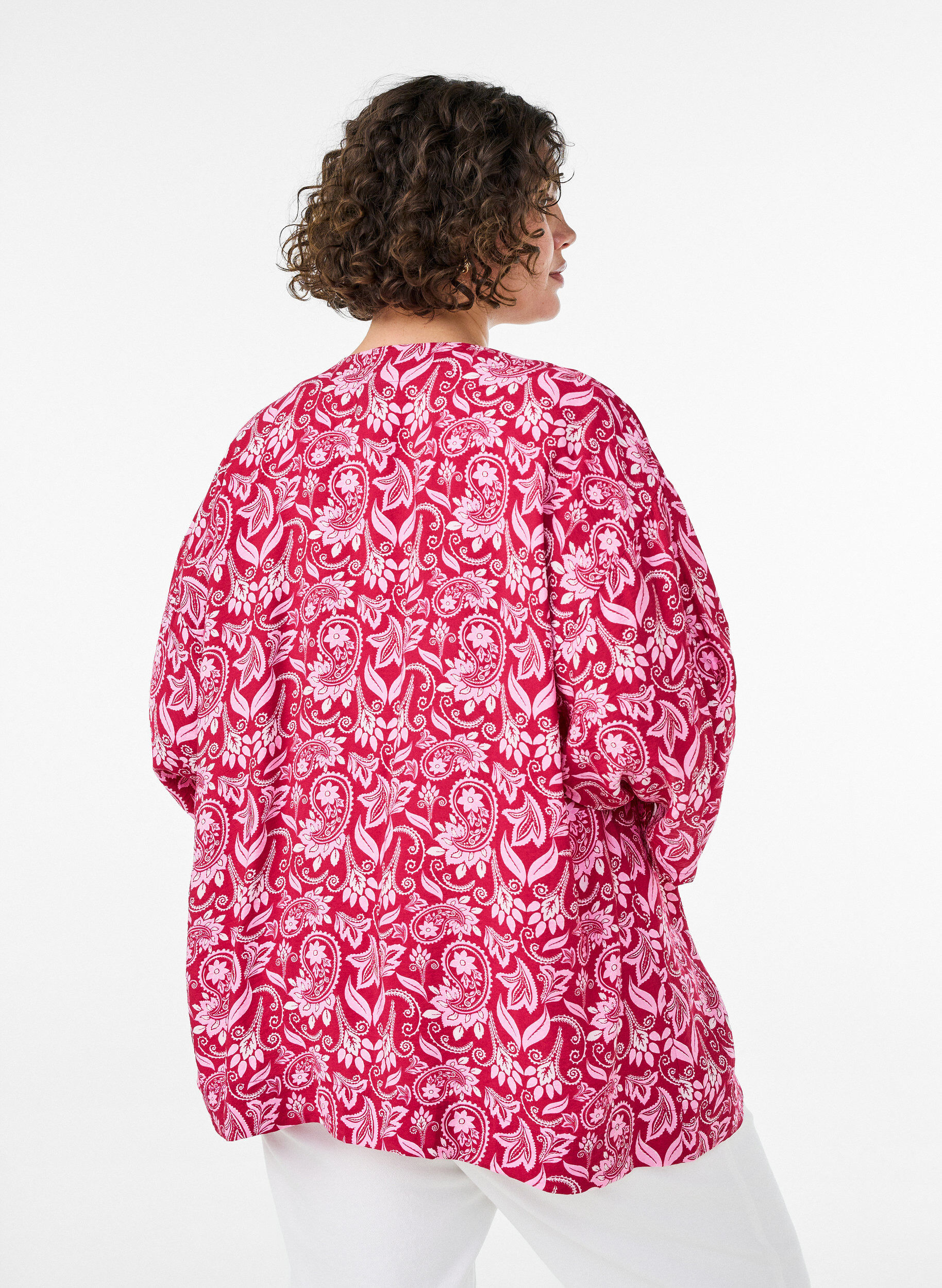ZizziKort viskose kimono med 3/4 ermer, Rosa, Model image number 2