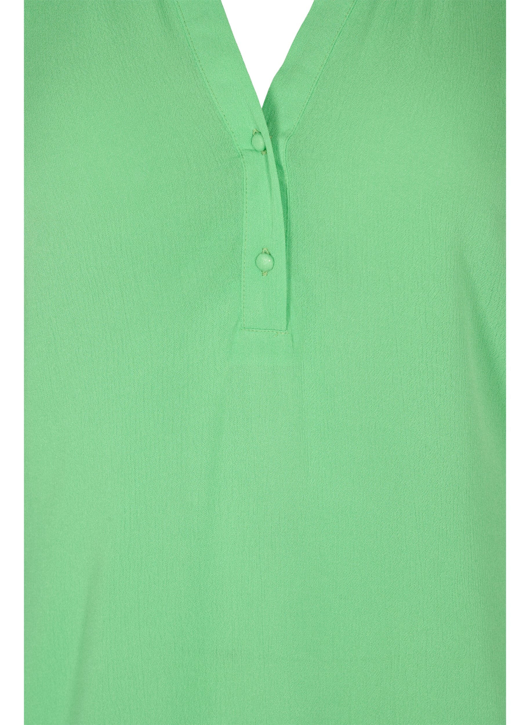 Zizzi Bluse i viskose med 3/4 ermer og V-hals, Summer Green, Packshot image number 2