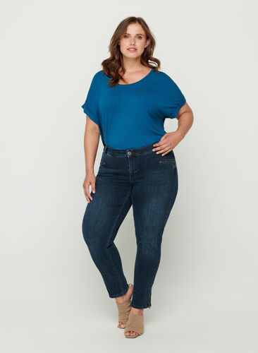 Cropped slim fit Emily jeans, Blue black denim, Model image number 1