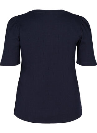 Ribbet T-skjorte med korte puffermer, Night Sky, Packshot image number 1