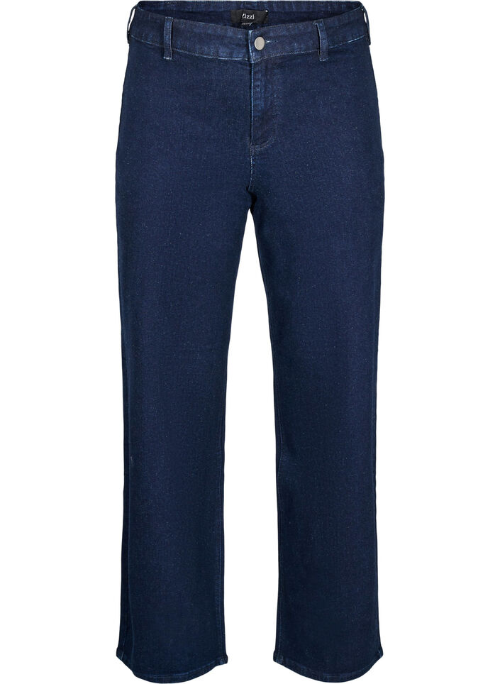 Jeans med h&oslash;y midje og vide ben, Bl&aring;, Packshot image number 0