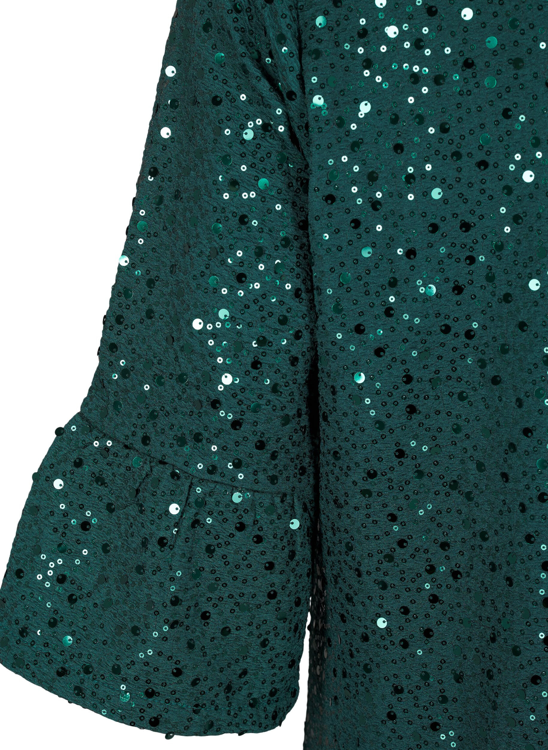 ZizziPaljettkjole med V-hals og 3/4 ermer, Rain Forest, Packshot image number 3