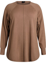 Strikkebluse med rund hals og strikket mønster, Brun