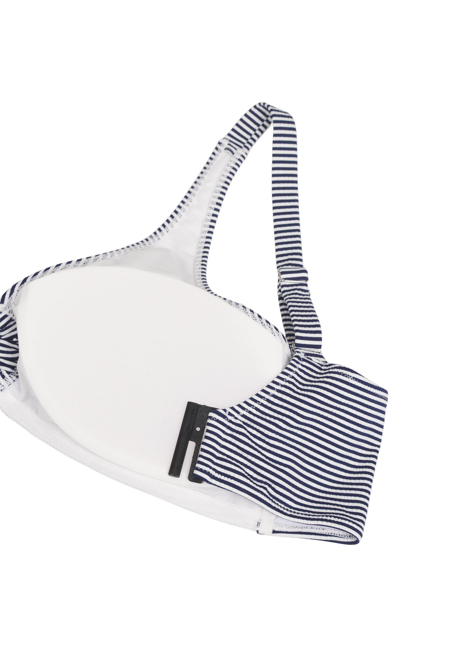 Zizzi Bikini-topp med stripet tekstur og ringdetalj, Bl&aring;, Packshot image number 3
