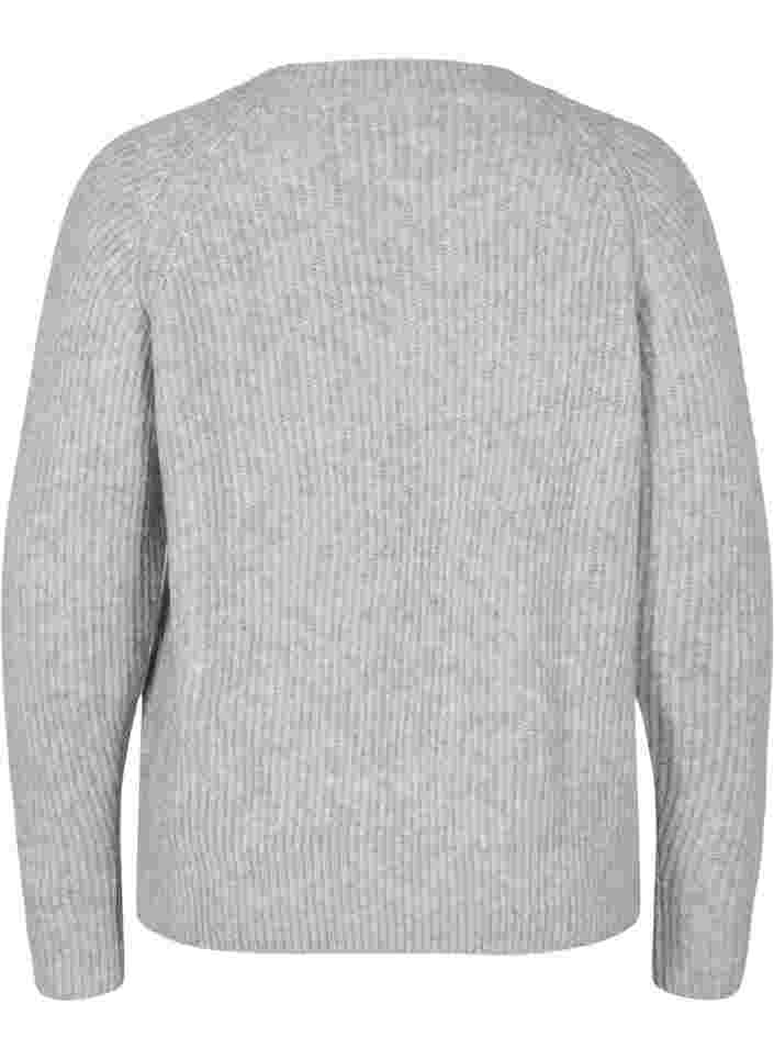 Melert strikkegenser med perleknapper, Light Grey Melange, Packshot image number 1