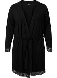 Morgenkåpe i viskose med blonder, Black, Packshot