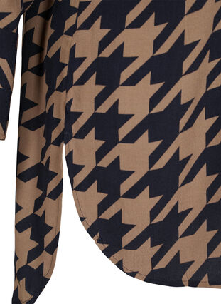 Lang mønstrete skjorte i viskose, Brown Houndsthooth, Packshot image number 3