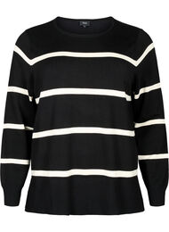  Bluse med striper i strikket viskose, Black Comb, Packshot