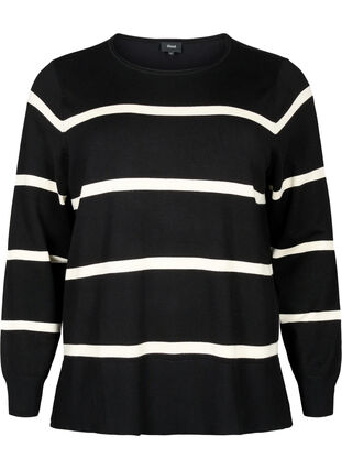  Bluse med striper i strikket viskose, Black Comb, Packshot image number 0