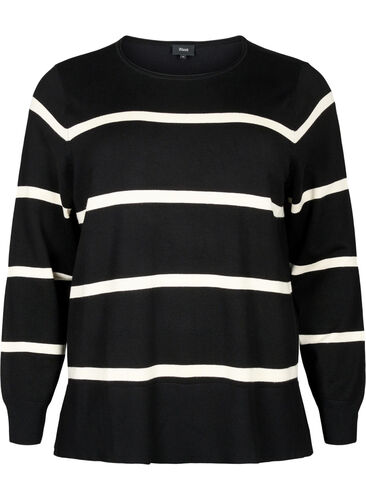  Bluse med striper i strikket viskose, Black Comb, Packshot image number 0