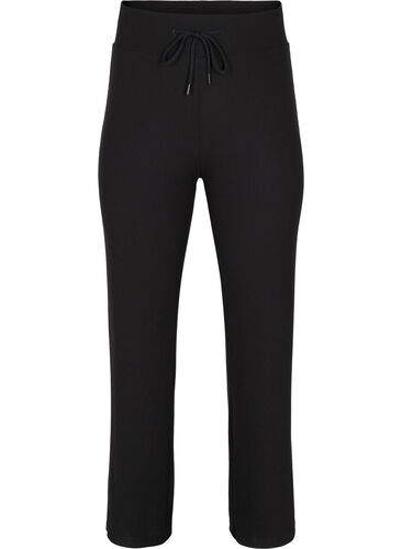 Flared treningsbukser i ribbet materiale, Black, Packshot image number 0