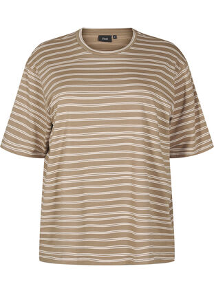 Zizzi Stripete T-skjorte, Brun, Packshot image number 0