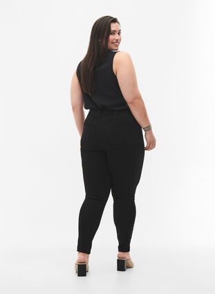 Superslanke Amy-jeans med rå detaljer og høy midje, Black, Model image number 1