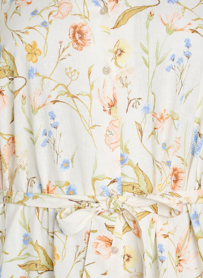 Skjortekjole i lin og viskose med knytebelte, Vanilje, Packshot image number 2