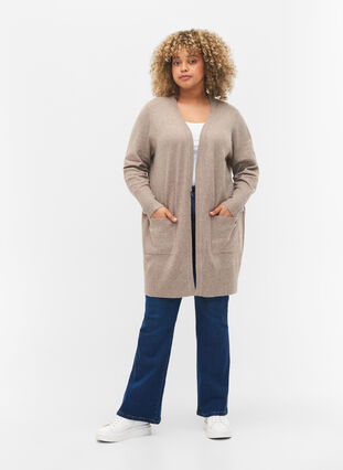 Melert strikket cardigan med lommer, Fungi Mel., Model image number 2