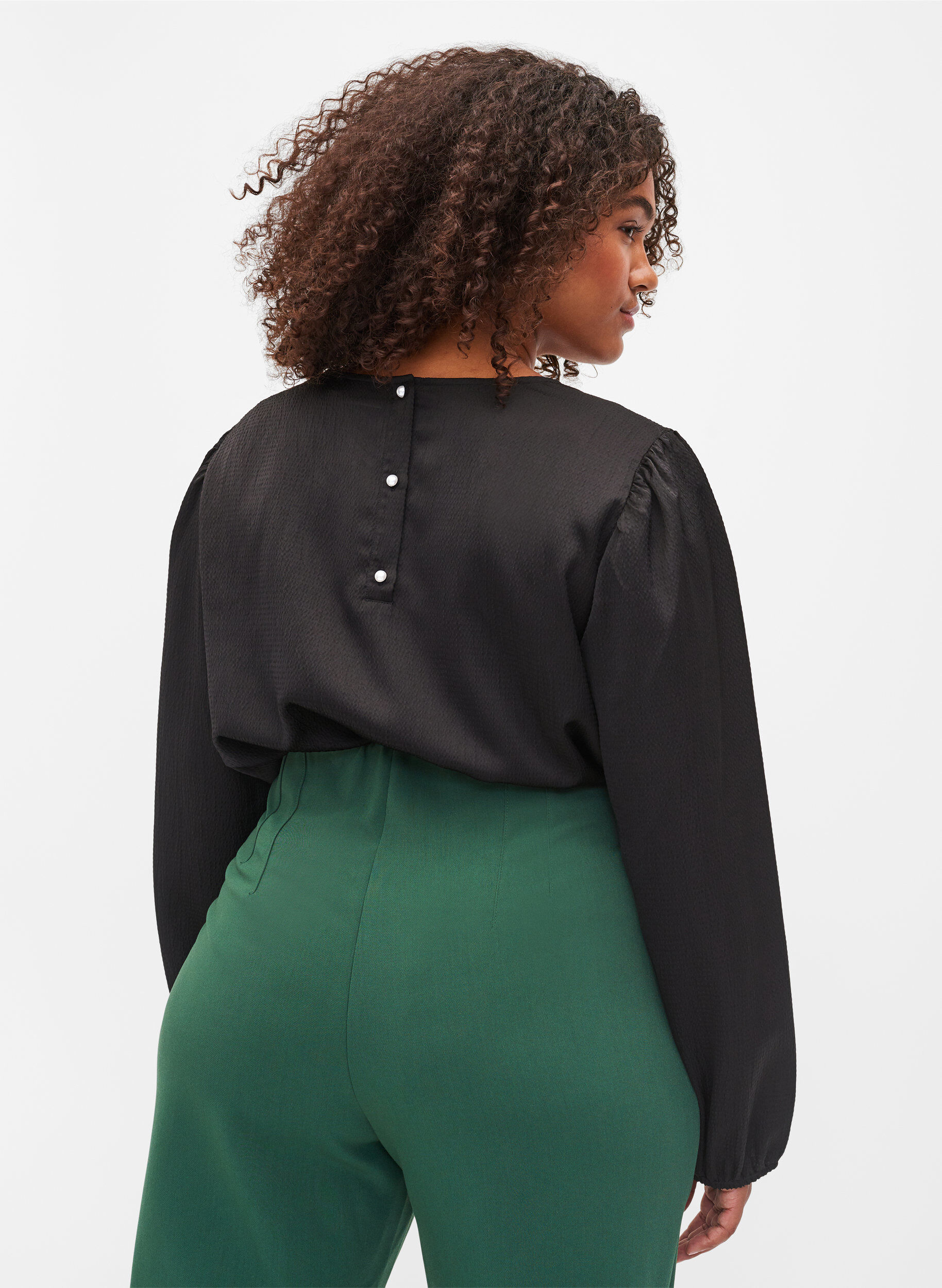 Zizzi Langermet bluse med rund hals, Black, Model image number 1
