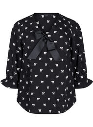 Bluse med sløyfer og 3/4-ermer, Black White Bow