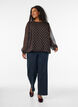 Prikket chiffonbluse med gjennomsiktige ermer, Brun, Model image number 1