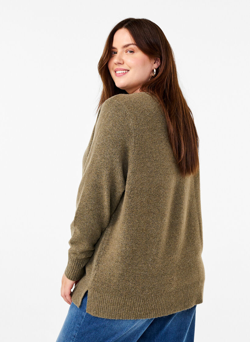 Strikkegenser med V-hals, Dusky G. Black Mel., Model image number 1