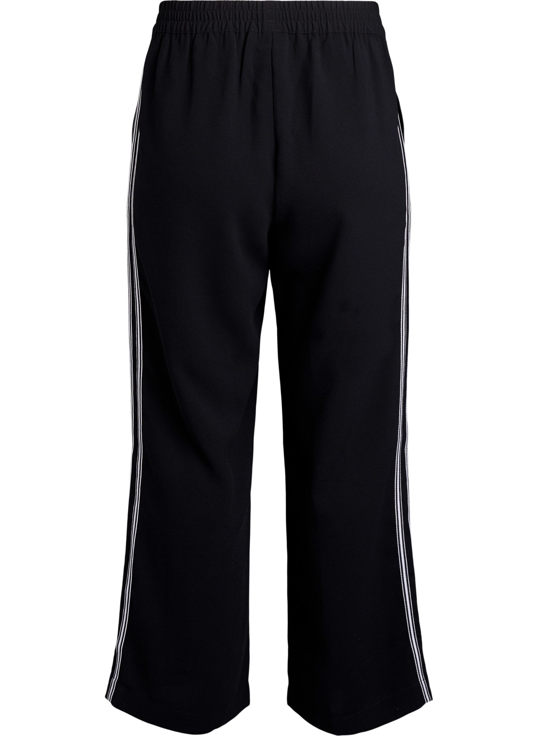 Zizzi Straight fit bukser med stripedetaljer, Svart, Packshot image number 1